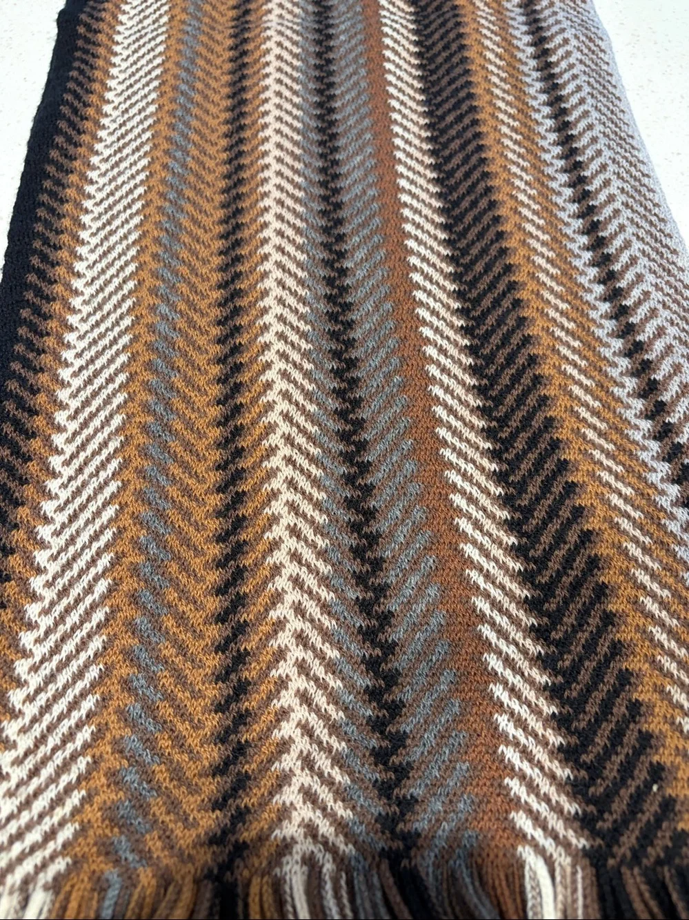 Bachrach - Mens Brown Multi-Stripe - Fringe Wool Scarf